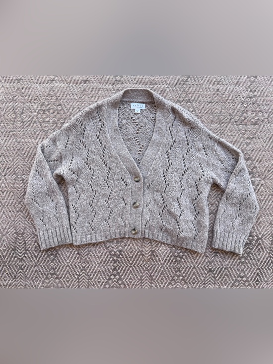 Velvet by Graham & Spencer Sweaters - Velvet Graham Spencer Cardigan M Taupe Alpaca Wool Pointelle Cable Knit Peru
